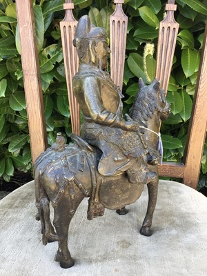 Lot 822 - Antique Chinese bronze figure of a horse and rider