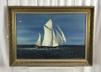 Lot 343 - Kenneth Baldwin, oil on board, Sailing barges off Dover, signed, dated '87 and inscribed as titled, 57 x 72cm, glazed frame