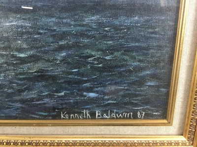 Lot 343 - Kenneth Baldwin, oil on board, Sailing barges off Dover, signed, dated '87 and inscribed as titled, 57 x 72cm, glazed frame