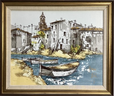 Lot 347 - After Bernard Dufour, print on canvas board, Near Marbella, 26 x 44cm, framed