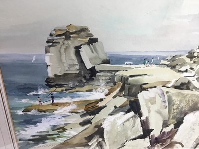 Lot 279 - Liz Deakin (contemporary) watercolour, Coastal landscape, signed, 30 x 48cm, together with another by the same hand, both framed. (2)