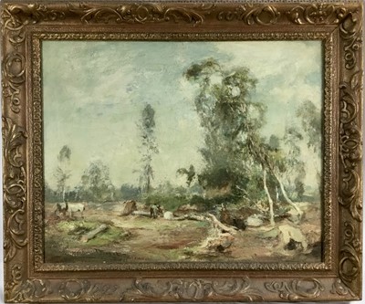 Lot 351 - James Lawton Wingate (1846-1924) oil on canvas -The Woodcutters, signed, 39cm x 49cm, in gilt frame