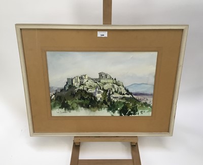 Lot 349 - Liz Deakin (contemporary) three watercolours - Mediterranean scenes, 32 x 45cm together with a watercolour of Christmas Roses by another hand. (4)