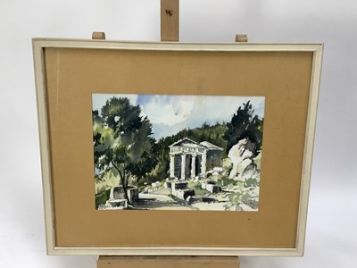 Lot 349 - Liz Deakin (contemporary) three watercolours - Mediterranean scenes, 32 x 45cm together with a watercolour of Christmas Roses by another hand. (4)