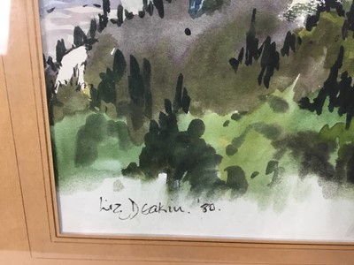 Lot 349 - Liz Deakin (contemporary) three watercolours - Mediterranean scenes, 32 x 45cm together with a watercolour of Christmas Roses by another hand. (4)