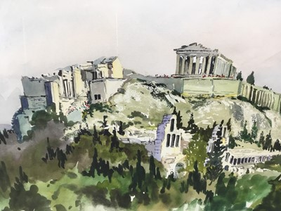 Lot 349 - Liz Deakin (contemporary) three watercolours - Mediterranean scenes, 32 x 45cm together with a watercolour of Christmas Roses by another hand. (4)