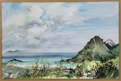 Lot 349 - Liz Deakin (contemporary) three watercolours - Mediterranean scenes, 32 x 45cm together with a watercolour of Christmas Roses by another hand. (4)