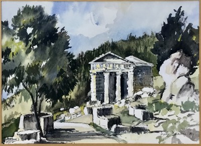 Lot 349 - Liz Deakin (contemporary) three watercolours - Mediterranean scenes, 32 x 45cm together with a watercolour of Christmas Roses by another hand. (4)