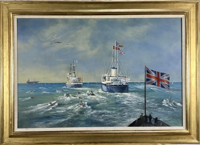 Lot 356 - Antony Flemming (b.1936) oil on canvas - H.M.S. Britannia at Sea, signed, 50cm x 75cm, in gilt frame