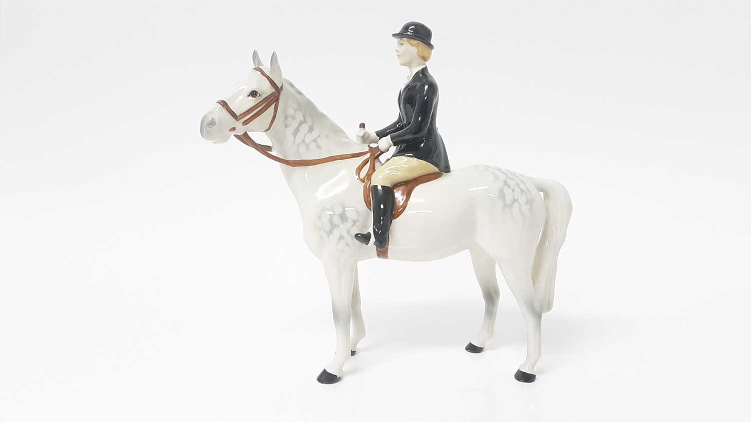 Lot 20 - Beswick Huntswoman, style 2, rider and horse stood still, model no. 1730, designed by Arthur Gredington, 21cm in height