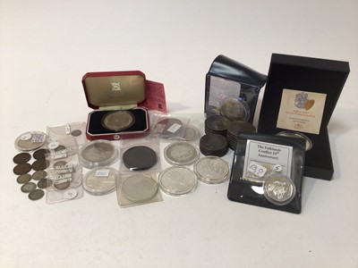 Lot 429 - World - Mixed coinage to include silver Crowns G.B. George V 1935 x 2 GEF-AU, Isle of Man 'Queen Mother Crown' 1980, T.D.C 'World War I' commemorative 2014 (N.B. Cased with Certificate of Authentic...