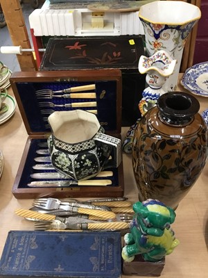 Lot 489 - Miscellaneous group of items to include Victorian fruit knives and forks in mahogany case, Chinese lacquered box, etc