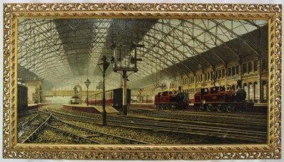 Lot 1173 - Robert K. Calvert, 20th century, oil on canvas - New Street Station, signed and dated 1975, 50cm x 101cm, in gilt frame