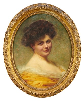 Lot 1155 - Edouard Cabane 1857-1942 oil on canvas portrait, oval, signed and dated