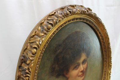 Lot 1096 - Edouard Cabane 1857-1942 oil on canvas portrait, oval, signed and dated