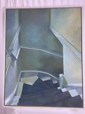 Lot 179 - Arthur F Oldham - oil on canvas staircase