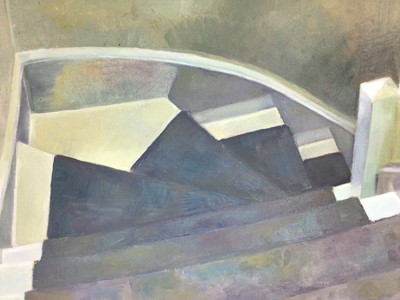 Lot 348 - Arthur F Oldham - oil on canvas staircase