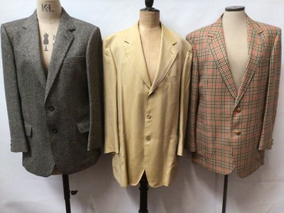 Lot 2177 - Gentlemens Daks check jacket size 40 R , Daks black and white woven cashmere jacket plus grey trousers and a Canali silk jacket Italian size 50 .All pre-worn .