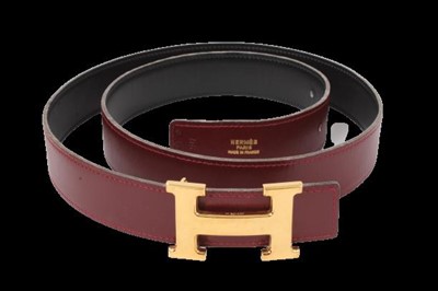 Lot 2180 - Genuine Hermes leather belt with H buckle.  Buckle and belt bear the Hermes logo marking .