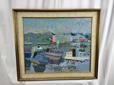 Lot 164 - Howard oil on board boats on the Thames signed and dated '72