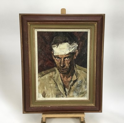Lot 163 - Russian School oil on board, wounded soldier  
Provenance collection of Roy Miles