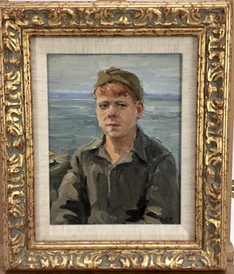 Lot 87 - Russian School, oil on board young boy, initialled 
Provenance collection of Roy Miles