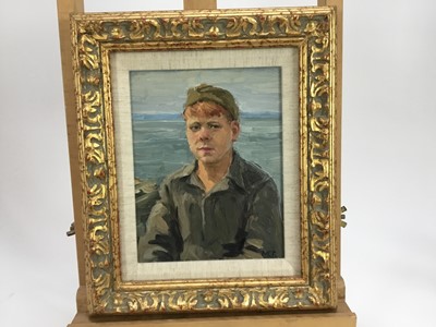 Lot 87 - Russian School, oil on board young boy, initialled 
Provenance collection of Roy Miles