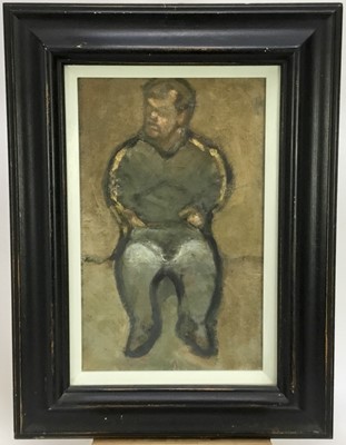 Lot 160 - Brian Fojcik (b. 1960) oil on canvas - ‘study of a dwarf’, Thackeray Gallery label verso