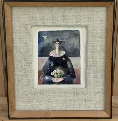 Lot 90 - Elizabeth Taggart (b. 1943) watercolour Black Pierrot,  signed and dated 1977, 12 x 9cm