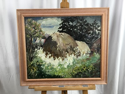 Lot 1083 - *Lucy Harwood (1893-1972) oil on canvas, Haystacks, signed