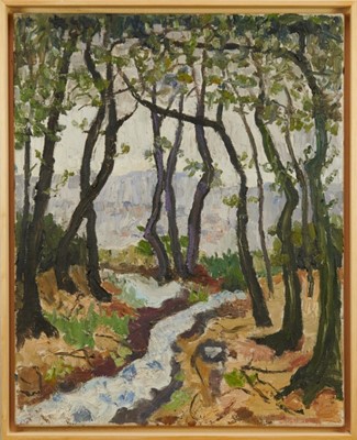 Lot 1084 - *Lucy Harwood (1893-1972) oil on canvas, Stream through the trees, signed