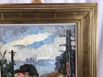 Lot 1082 - *Lucy Harwood (1893-1972) oil on canvas, landscape with telegraph poles, signed