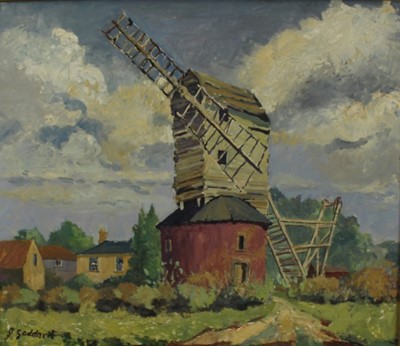 Lot 1100 - Jack Goddard (1906-1984) oil on board, Framsden Mill, Suffolk