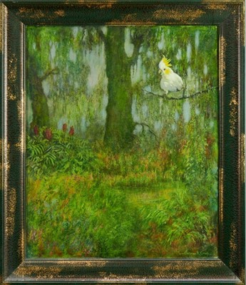 Lot 1105 - Norman Coker (Contemporary) oil on canvas, Rain Forest with a macaw, signed