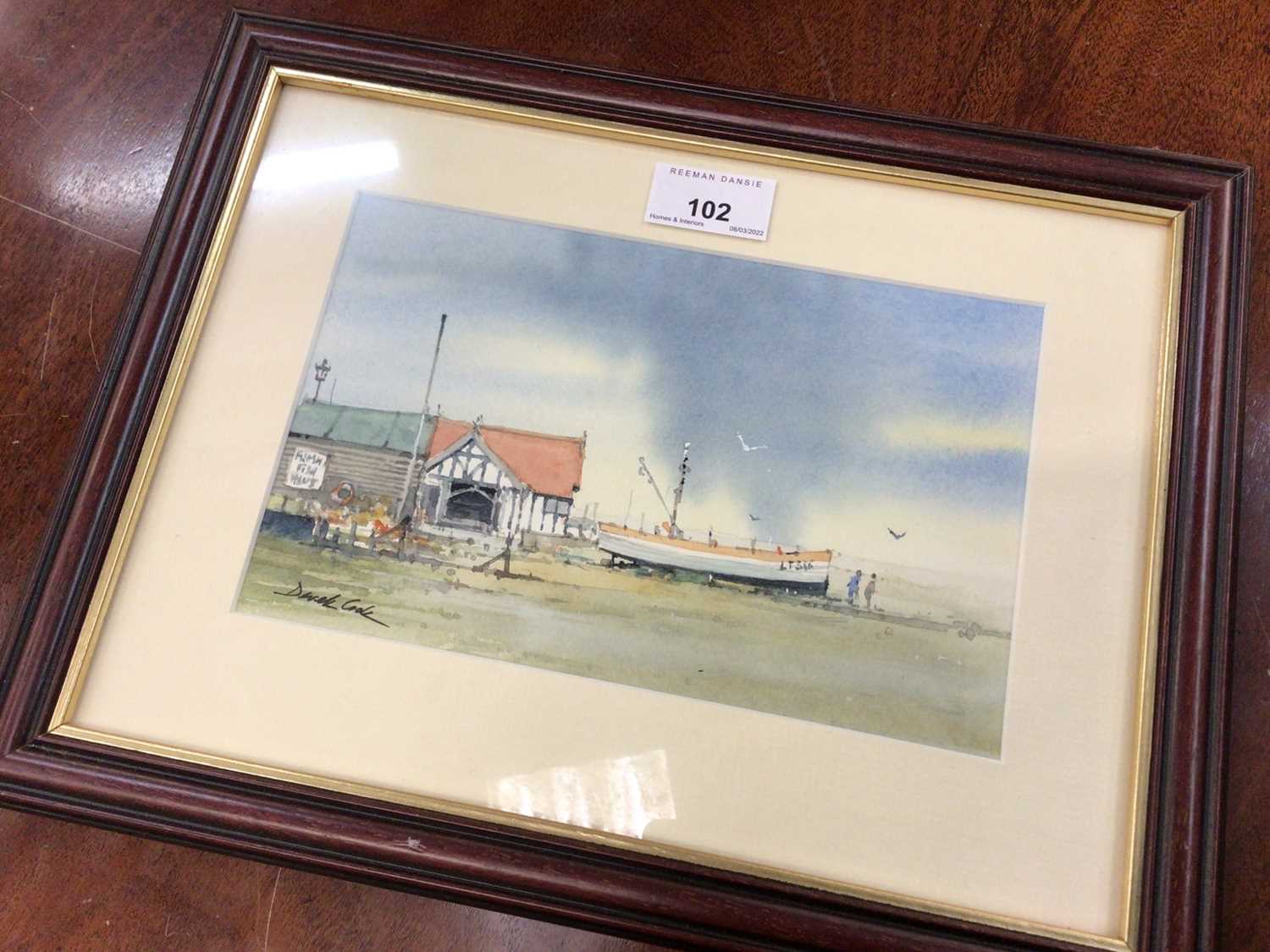 Lot 102 - Contemporary watercolour of Aldeburgh together with a portrait of Weimeraner