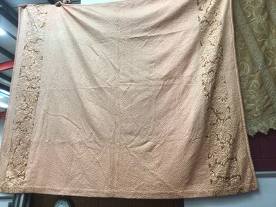 Lot 343 - Fine pair 1930s  Art Deco pink quilted satin bedroom curtains