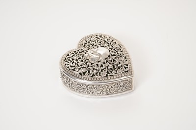 Lot 334 - Indian silver heart-shaped pin cushion box marked OM
