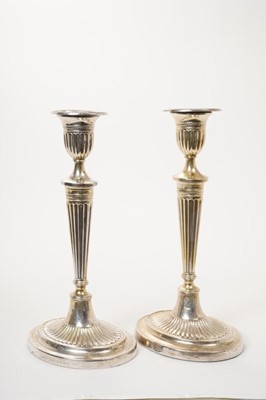 Lot 347 - Pair Georgian-style silver candlesticks