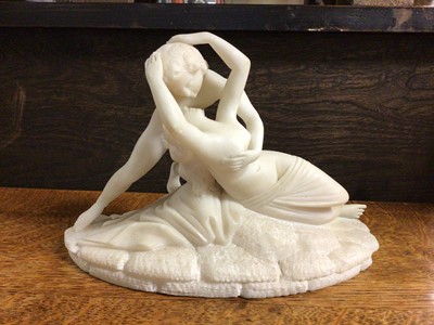 Lot 593 - Alabaster group of a couple embracing