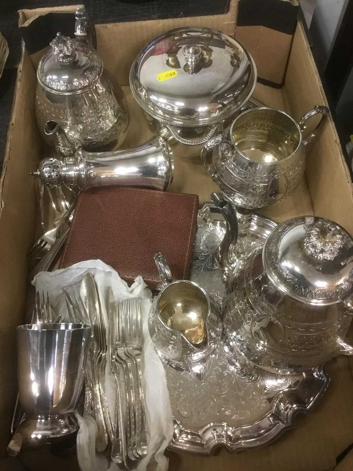 Lot 151 - Quantity of silver plate, including a four piece tea and coffee service, cutlery, wine cooler, etc