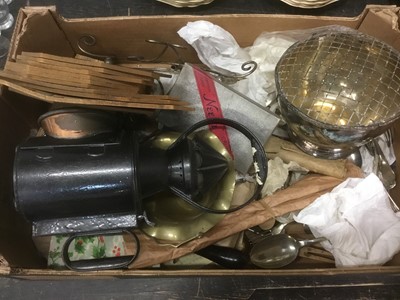 Lot 150 - Vintage railway lamp, plated cutlery and sundries (1 box)