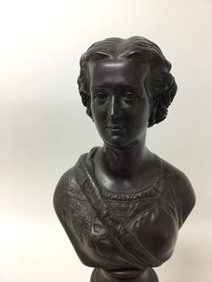 Lot 17 - 20th century bronzed bust after Felix Martin Miller depicting HRH Princess Alexandra, the original cast to celebrate the engagement of The Princess to the Prince of Wales, on fluted column and circ...
