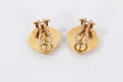 Lot 25 - Pair 18ct gold cushion shaped earrings with post and clip fittings