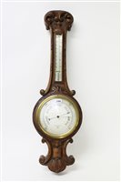 Lot 1398 - Late Victorian aneroid barometer / thermometer,...