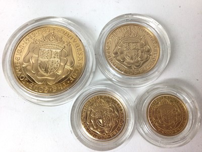 Lot 442 - G.B. - Royal Mint gold proof four coin Sovereign collection '500th Anniversary of the First Gold Sovereign 1489-1989' to include Five Pound, Double Sovereign, Sovereign and Half Sovereign (In case...