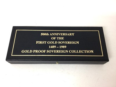 Lot 442 - G.B. - Royal Mint gold proof four coin Sovereign collection '500th Anniversary of the First Gold Sovereign 1489-1989' to include Five Pound, Double Sovereign, Sovereign and Half Sovereign (In case...