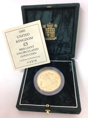 Lot 445 - G.B. - Royal Mint brilliant uncirculated Gold Five Pound coin 1995 (N.B. In case of issue with Certificate of Authenticity) (1 coin)