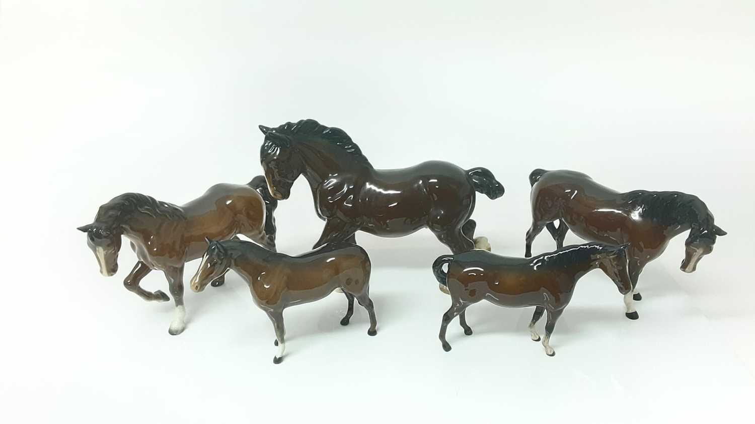 Lot 80 - Five Beswick Horses including Cantering Shire, model no. 975, designed by Arthur Gredington, 22.2cm high