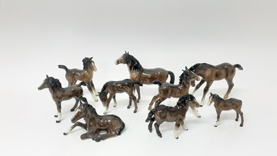 Lot 82 - Nine Beswick Foals including Foal (lying) model no. 915, designed by Arthur Gredington, 8cm high