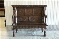 Lot 1403 - 19th century oak hall bench incorporating...